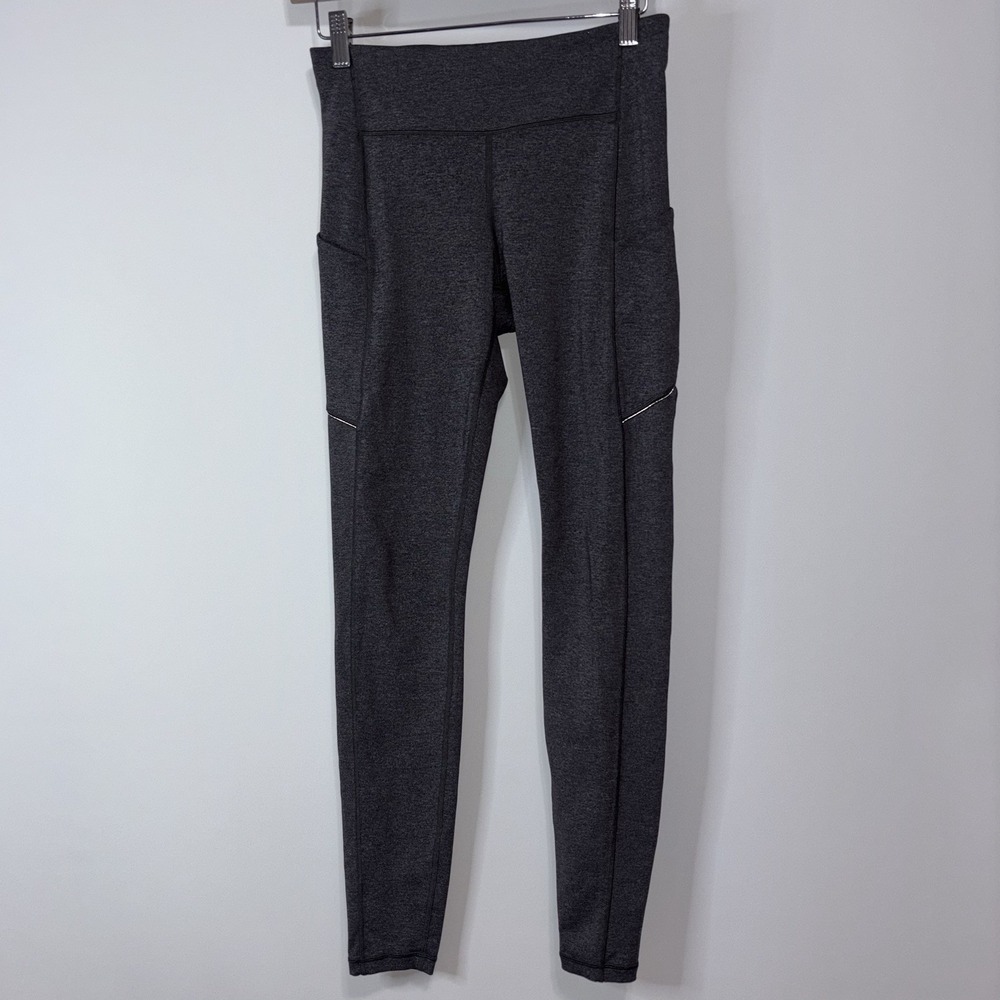 Lululemon Fast & Free High Rise Gray Running Leggings Back Zip Pocket Size 6